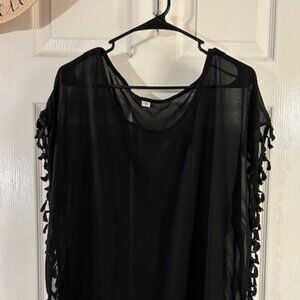 Womens L-XXL Black Boho Slit Beach Lightweight CoverUp